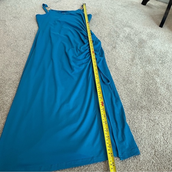 Forever 21 blue sleeveless cut-out hardware strap drawstring slit midi dress L - Picture 10 of 11